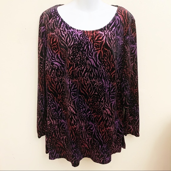 Notations Tops - Notations Tunic Velvet Glitter Animal Print Top 1X